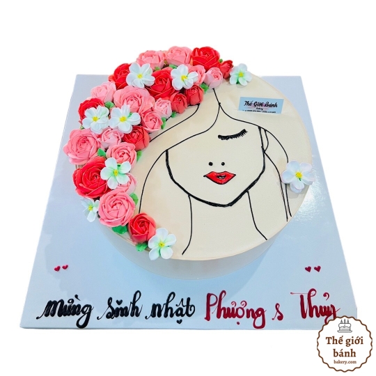 BÁNH SINH NHẬT HỌA TIẾT NÀNG HOA ĐỘC ĐÁO